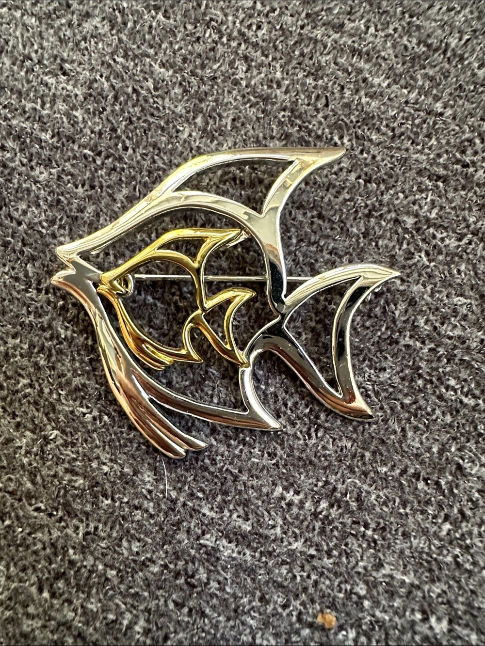 Two-Tone Silver & Gold Fish Outline Brooch - Women's Jewelry